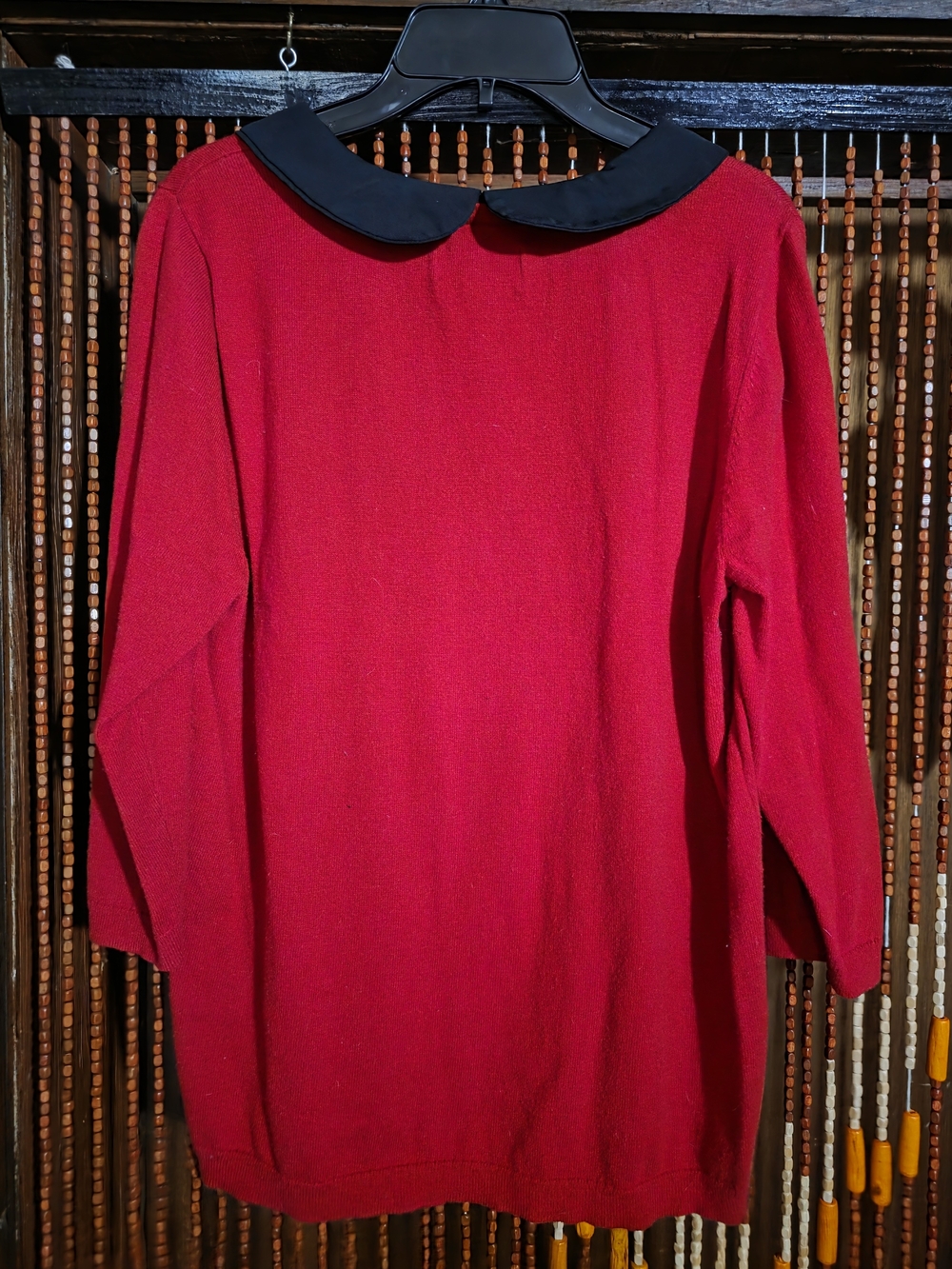 Cute Rockabilly Red Polka Dot Sweater with Black Peter Pan Collar - Picture 3 of 7
